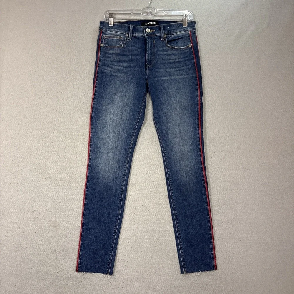 Express Size 6R Ankle LeggingMid Rise Jeans Red Side Stripe